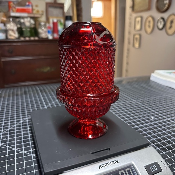 Viking Glass Ruby Red/Amberina Diamond Point Fairy Lamp Light Candle Displays - Picture 4 of 9
